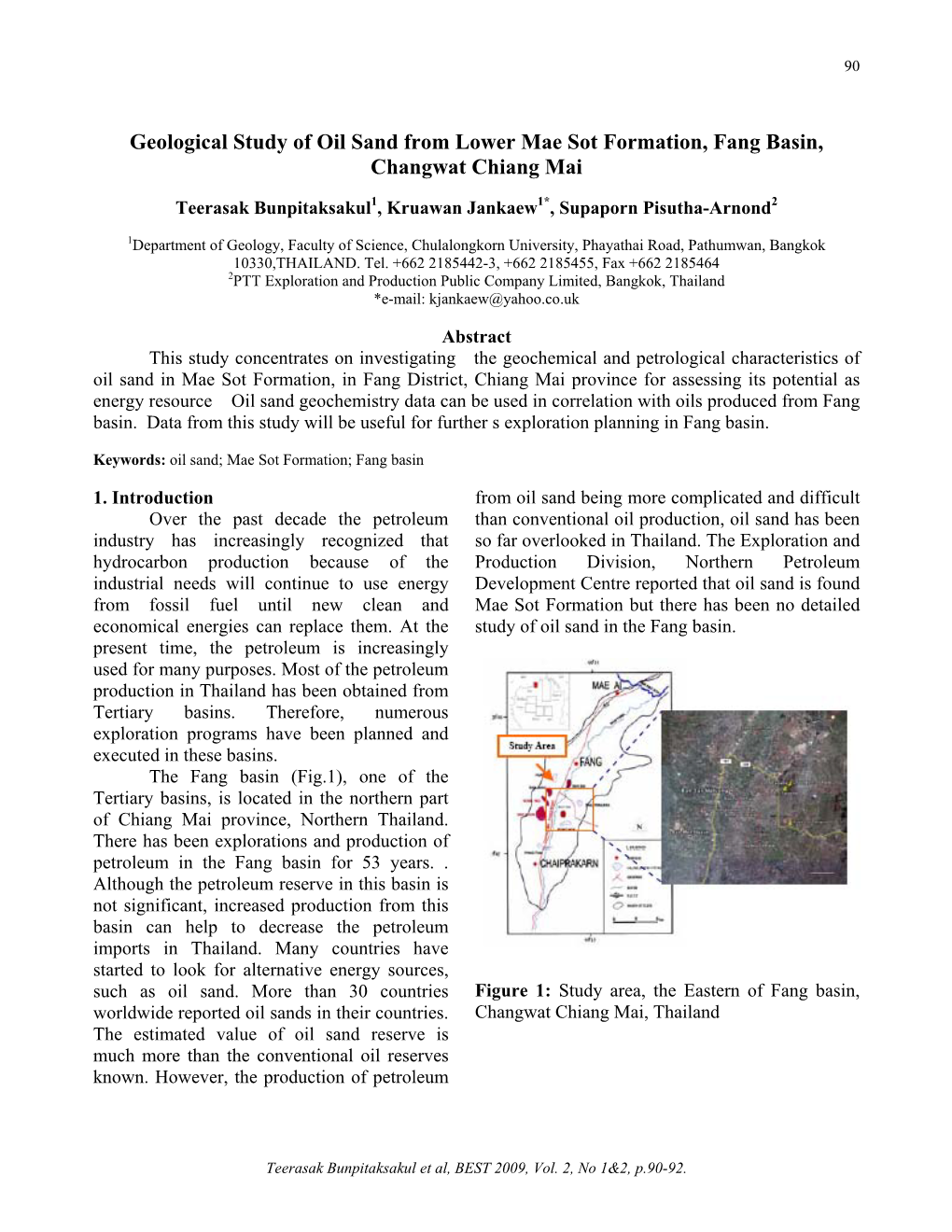 Geological Study of Oil Sand from Lower Mae Sot Formation,Fang Basin, Changwat Chiangmai