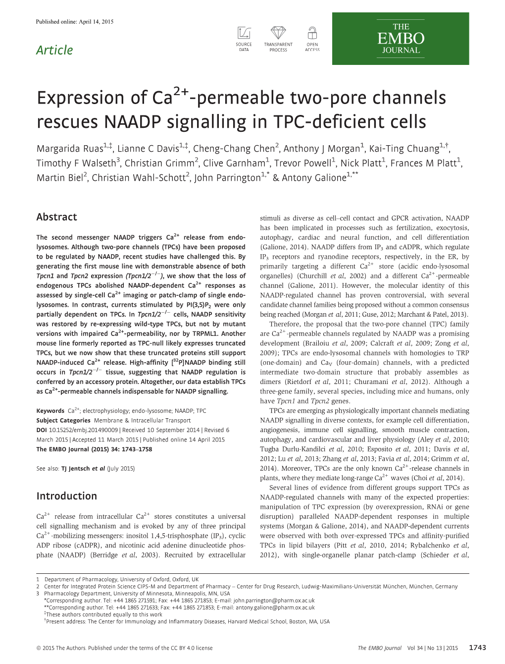 Expression of Ca2permeable Twopore Channels Rescues NAADP