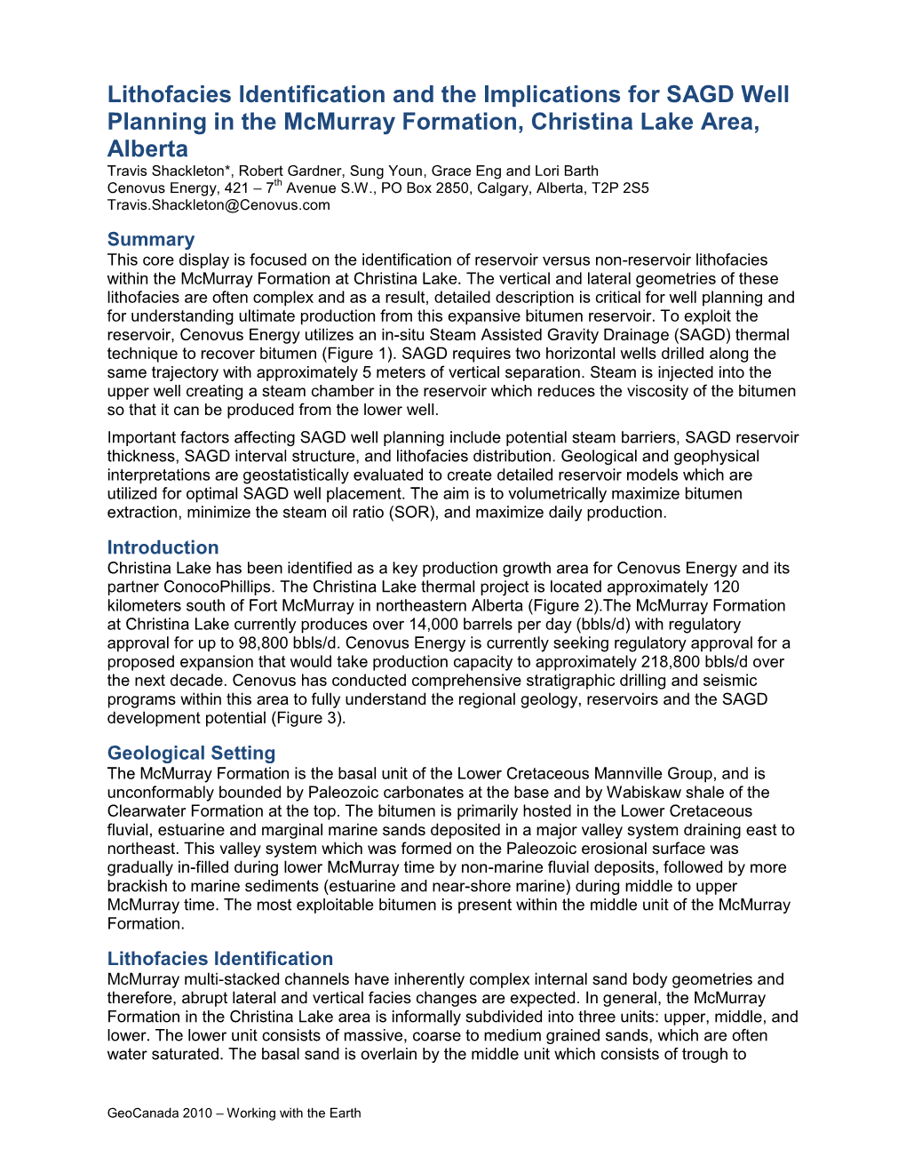 Lithofacies Identification and the Implications for SAGD Well