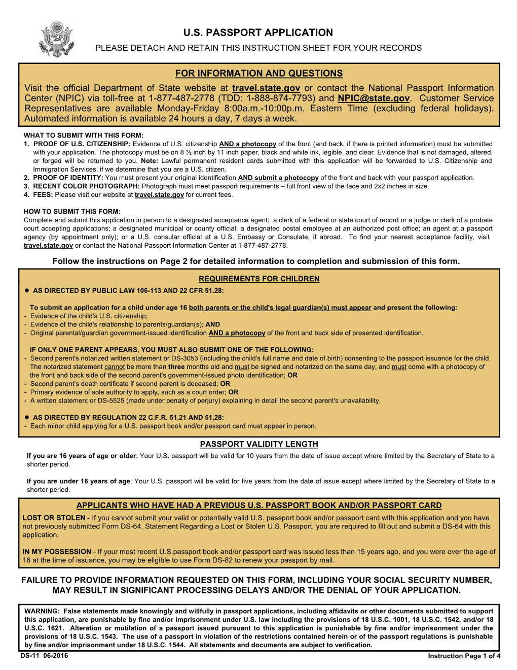 DS-11 Application for a U.S. Passport