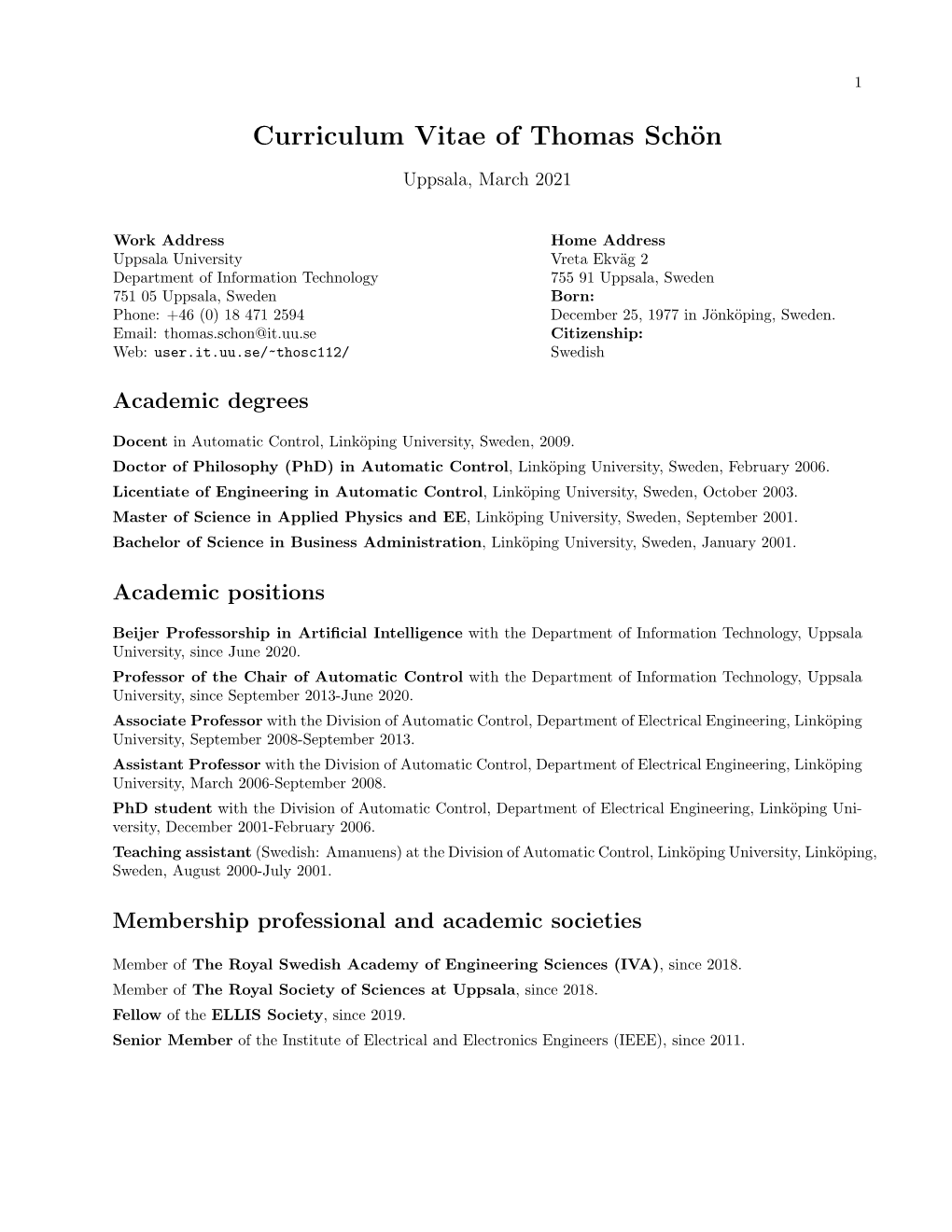 Curriculum Vitae of Thomas Schön