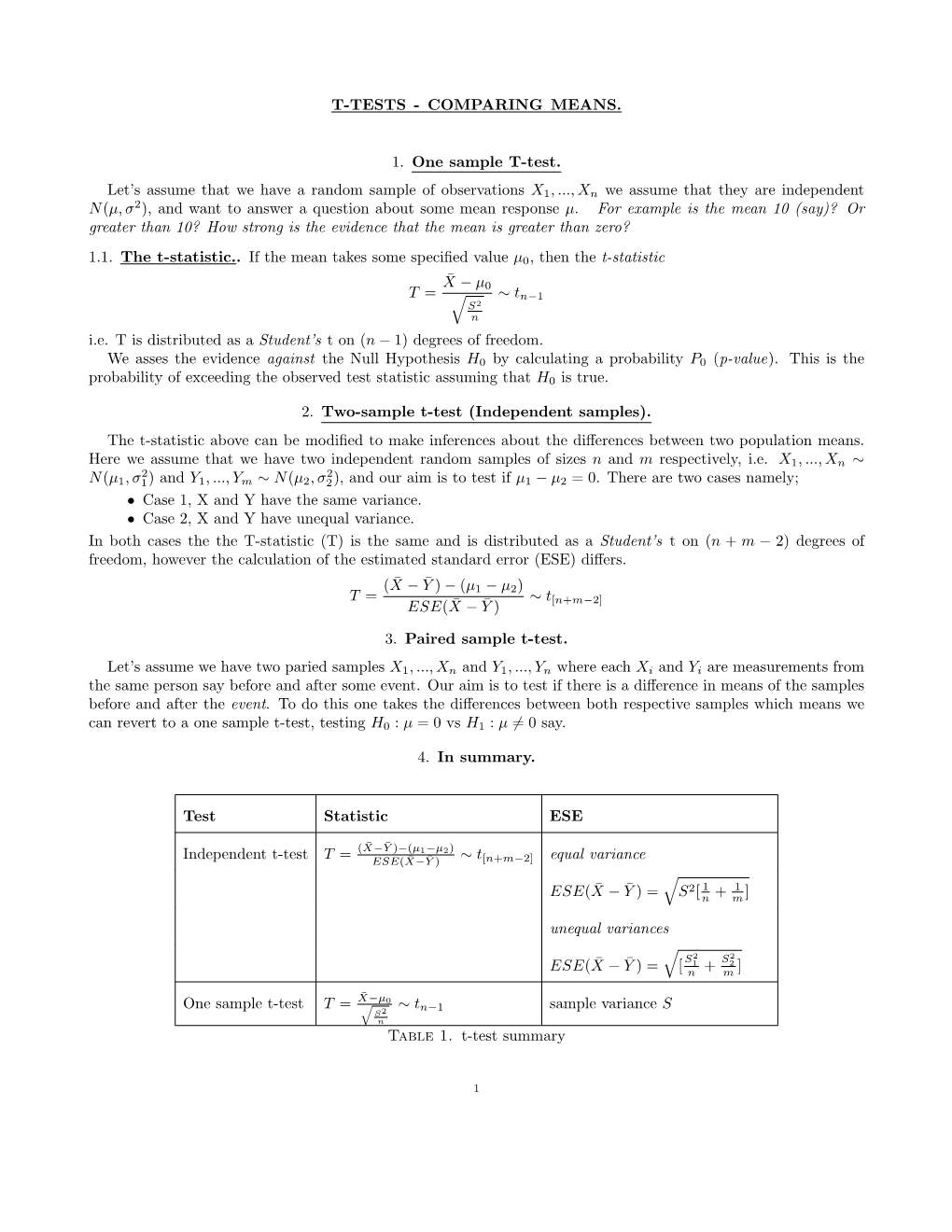 COMPARING MEANS. 1. One Sample T-Test. Let's Assume That We Have A