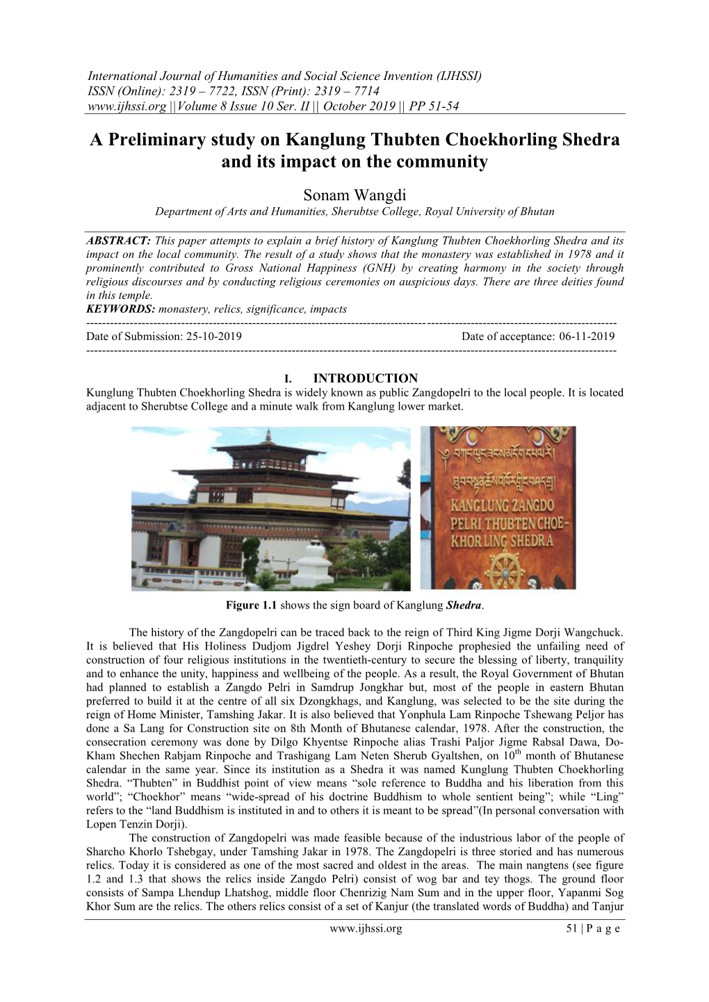 A Preliminary Study on Kanglung Thubten Choekhorling Shedra and Its Impact on the Community
