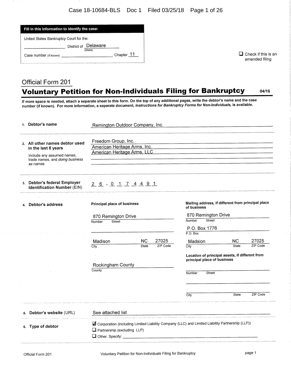 Official Form 201 Voluntary Petition for Non-Individuals Filing for Bankruptcy 04/16
