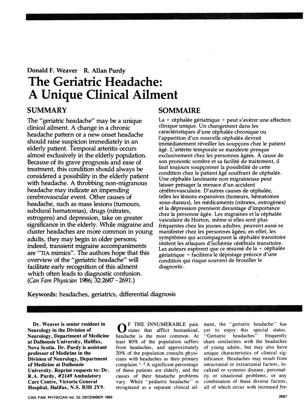 The Gernatric Headache