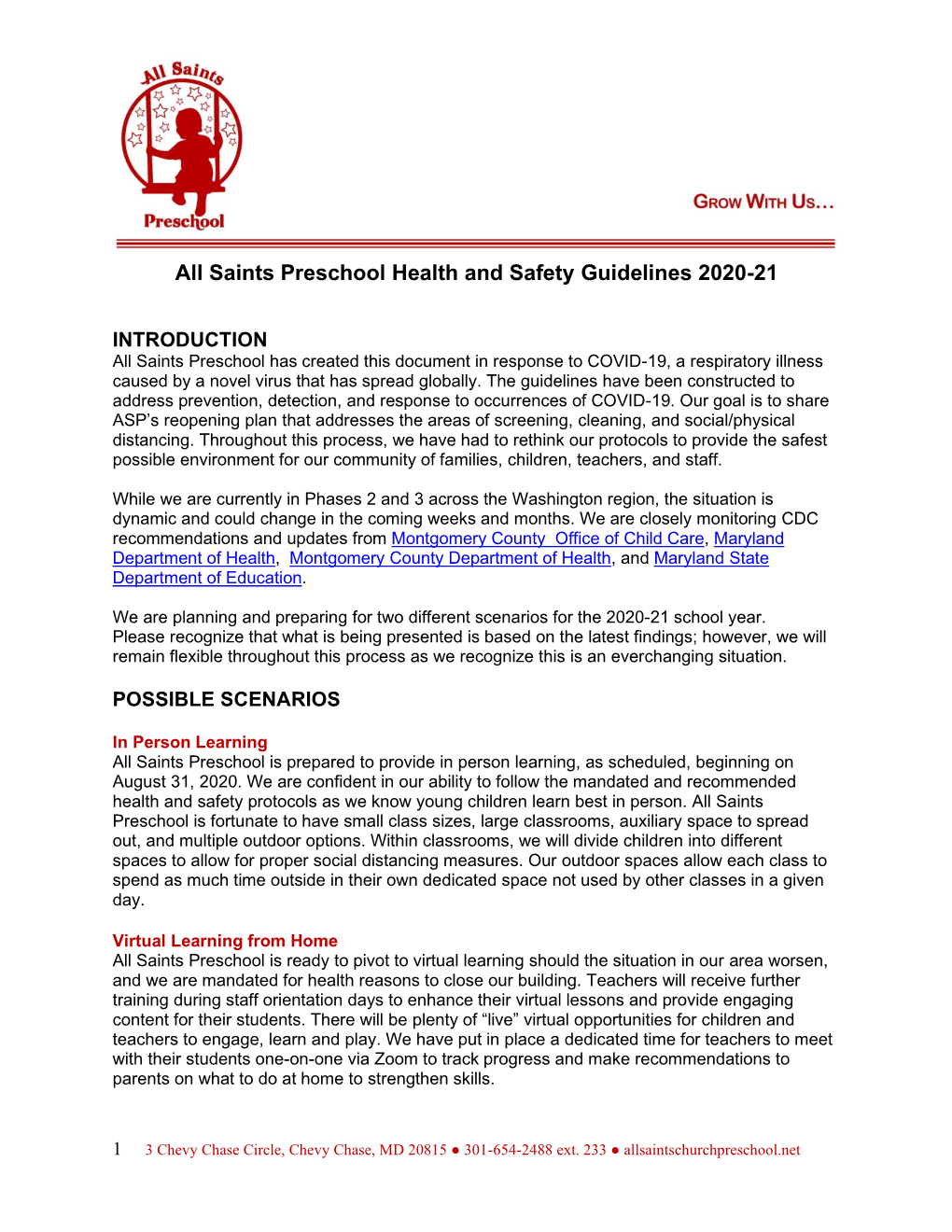 All Saints Preschool Health and Safety Guidelines 2020-21