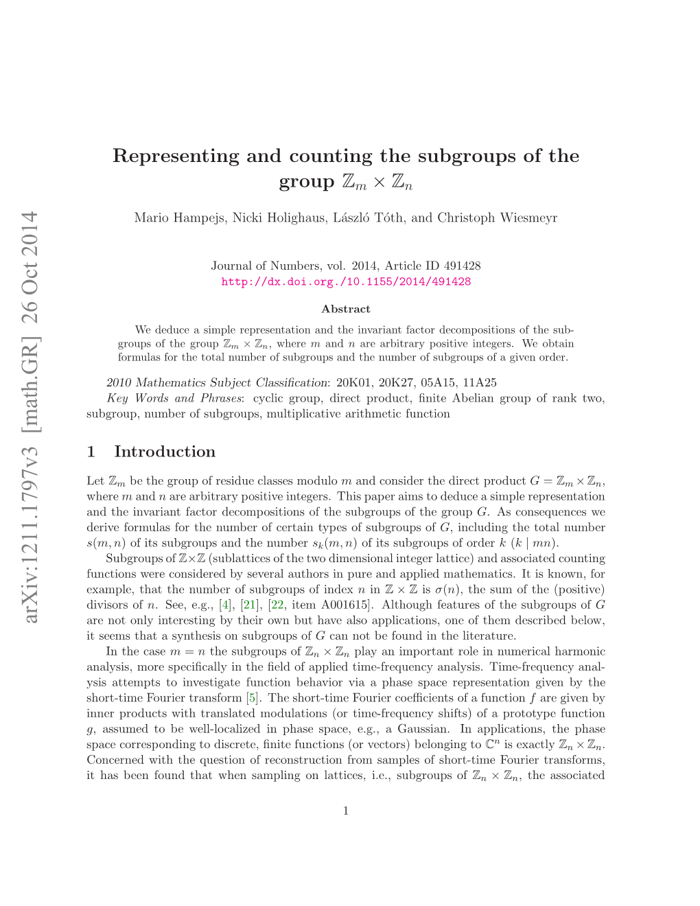 Representing and Counting the Subgroups of the Group Zm × Zn