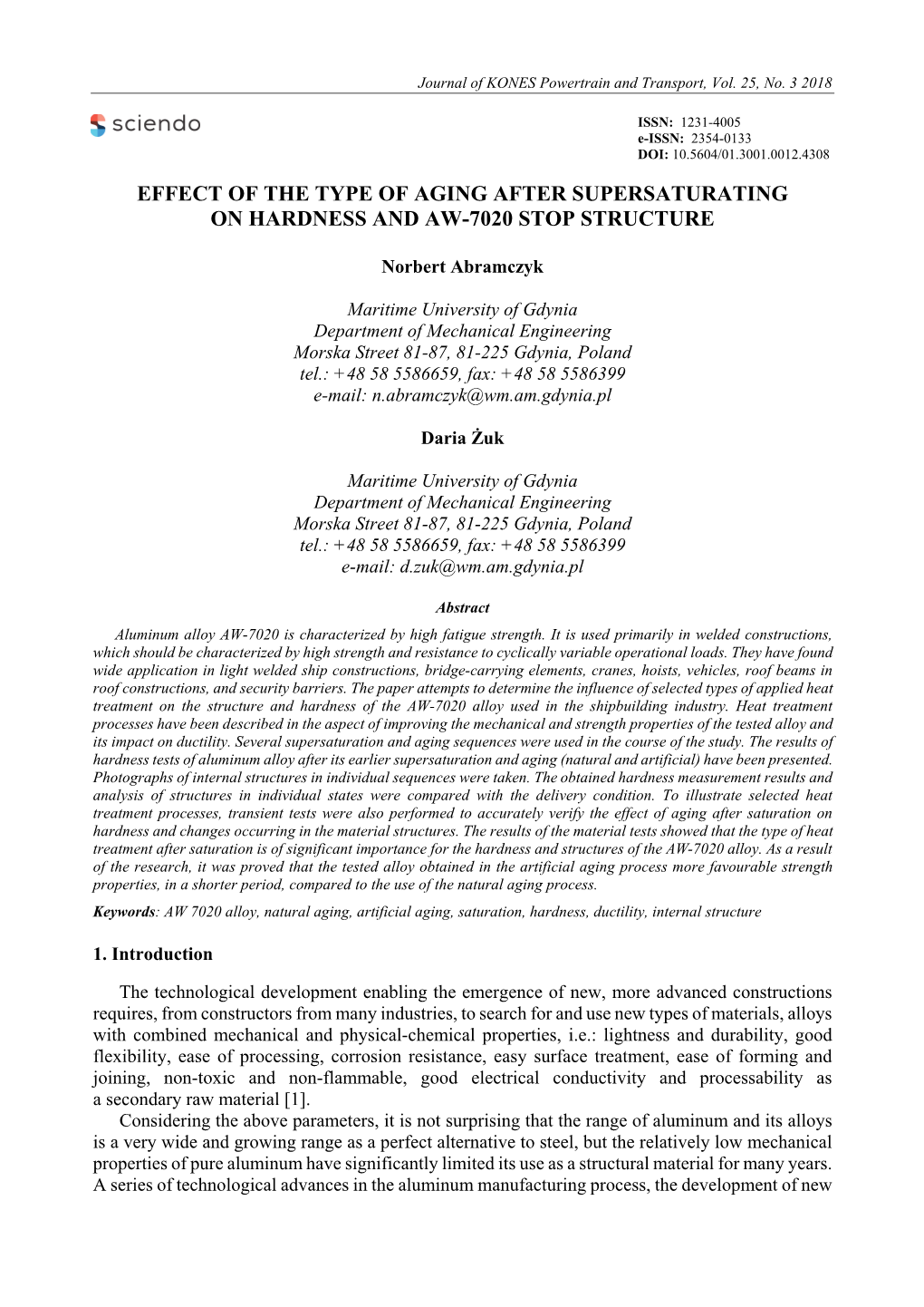 Effect of the Type of Aging After Supersaturating on Hardness and Aw-7020 Stop Structure