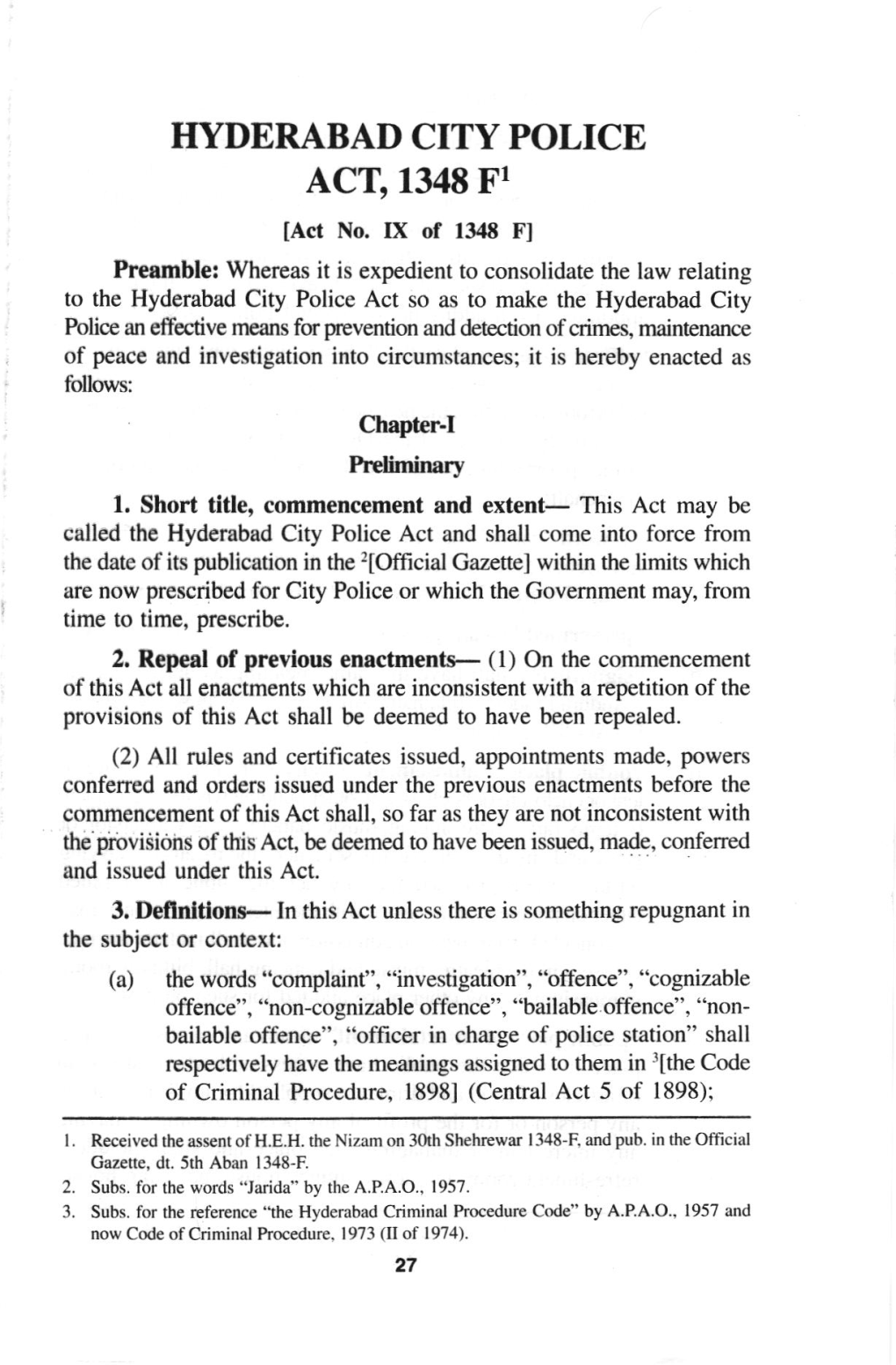 Hyderabad City Police Act, 1348-F