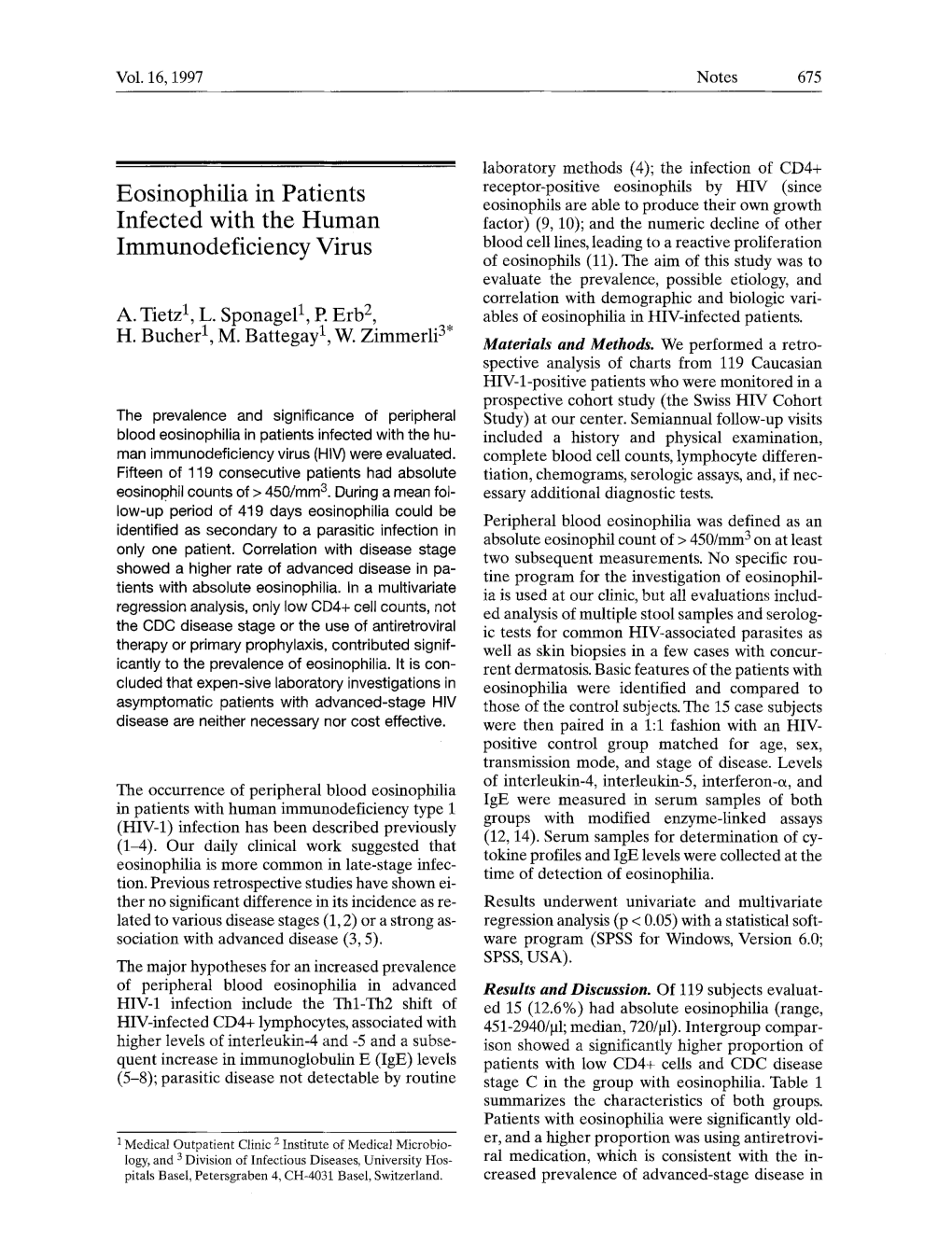 Eosinophilia in Patients Infected with the Human Immunodeficiency Virus