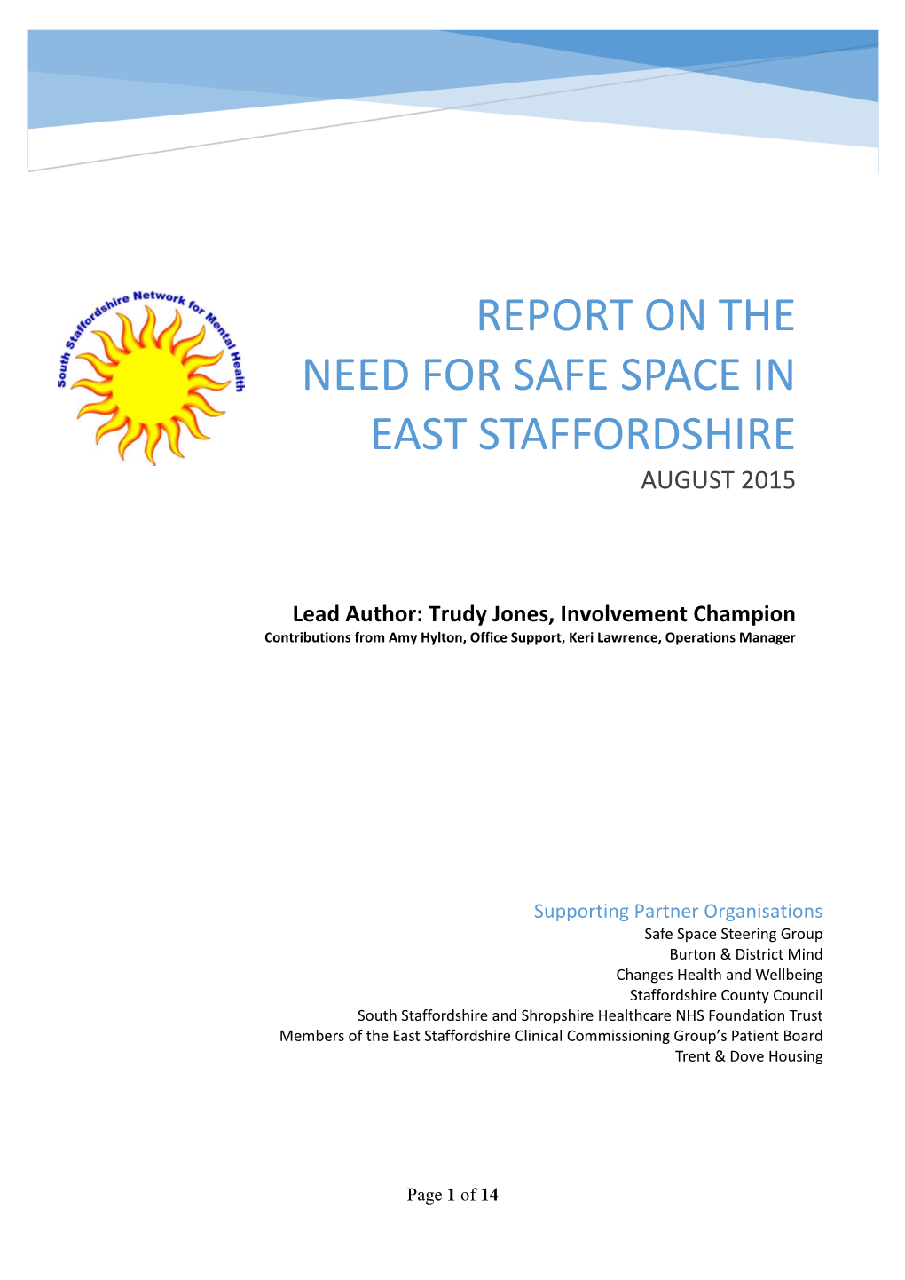 Report on the Need for Safe Space in East Staffordshire August 2015