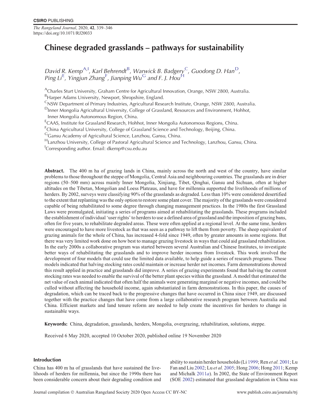 Chinese Degraded Grasslands – Pathways for Sustainability