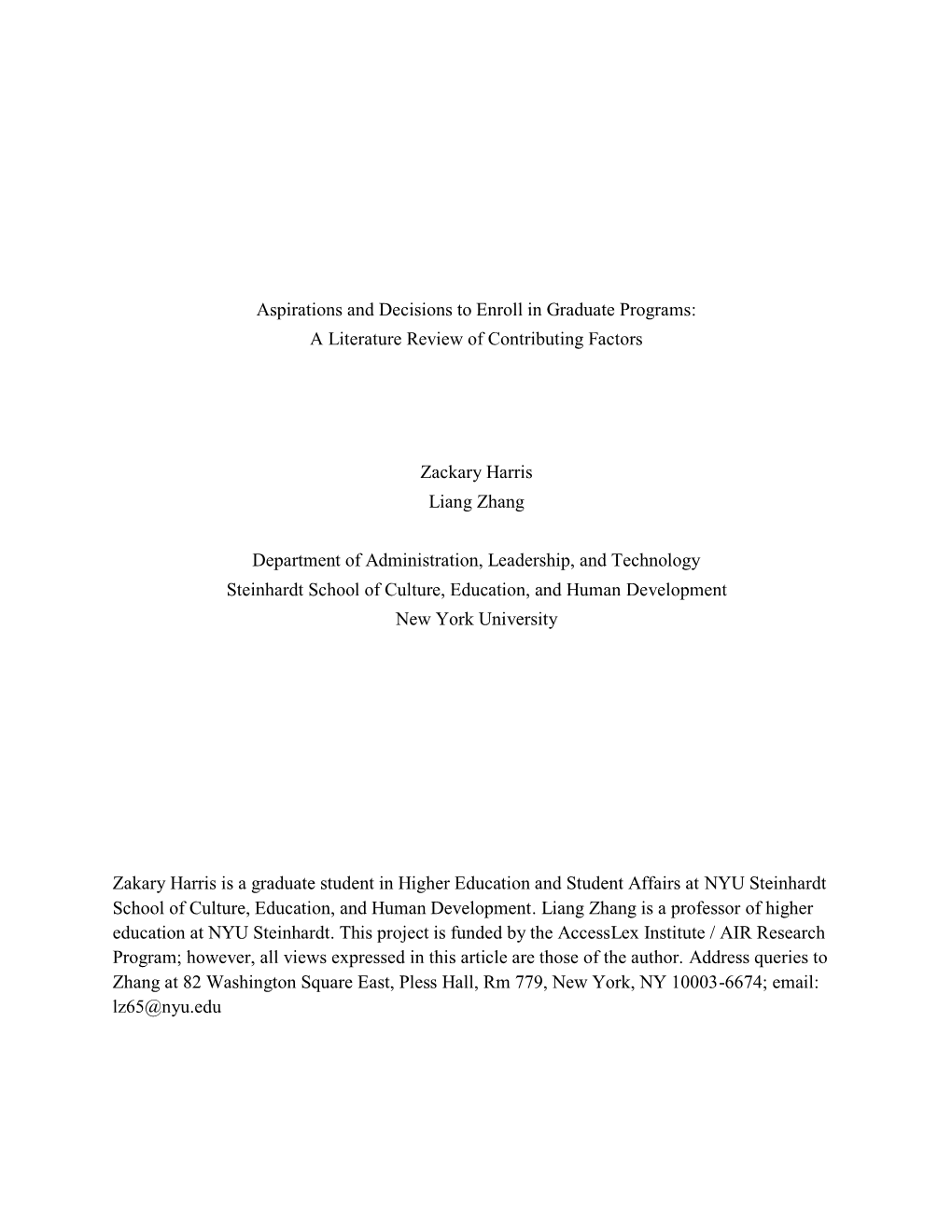 Aspirations and Decisions to Enroll in Graduate Programs: a Literature Review of Contributing Factors