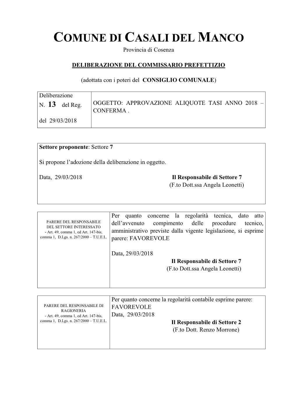 COMUNE DI CASALI DEL MANCO Provincia Di Cosenza