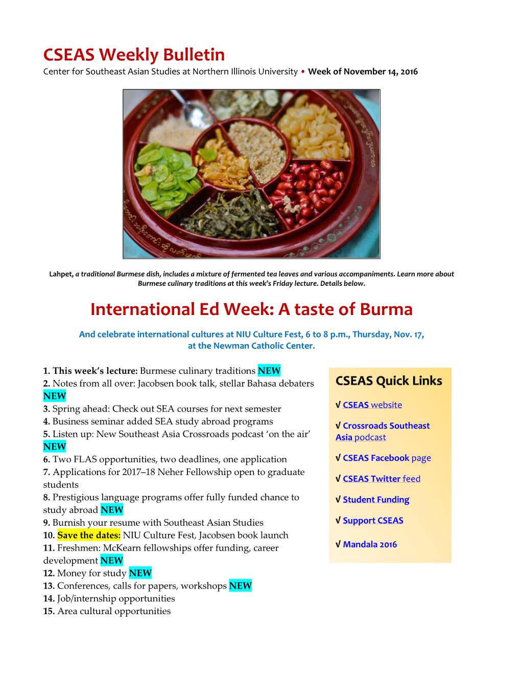 CSEAS Weekly Bulletin International Ed Week