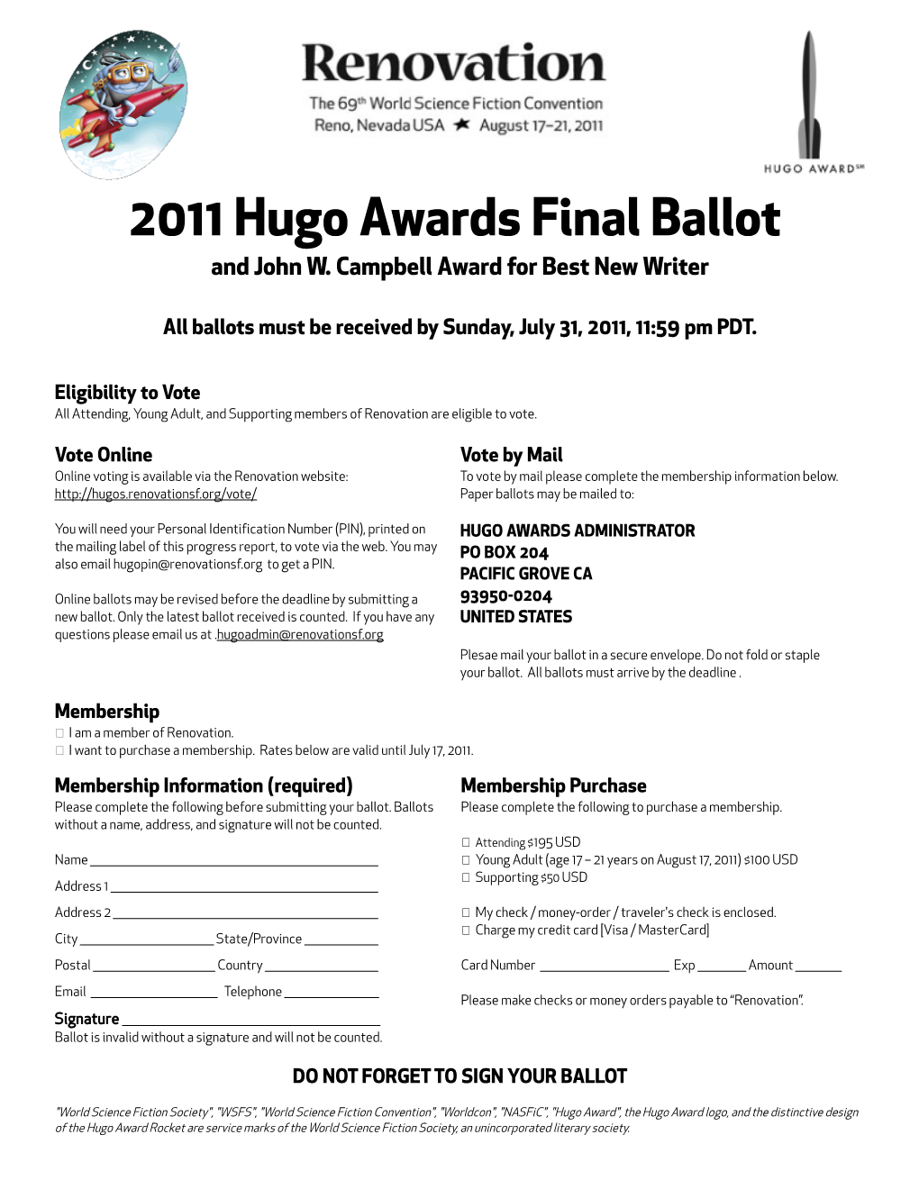 2011 Hugo Awards Final Ballot and John W