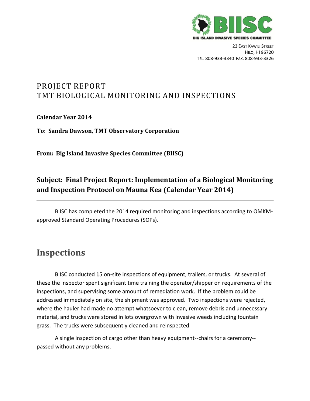 Biological Monitoring and Inspections