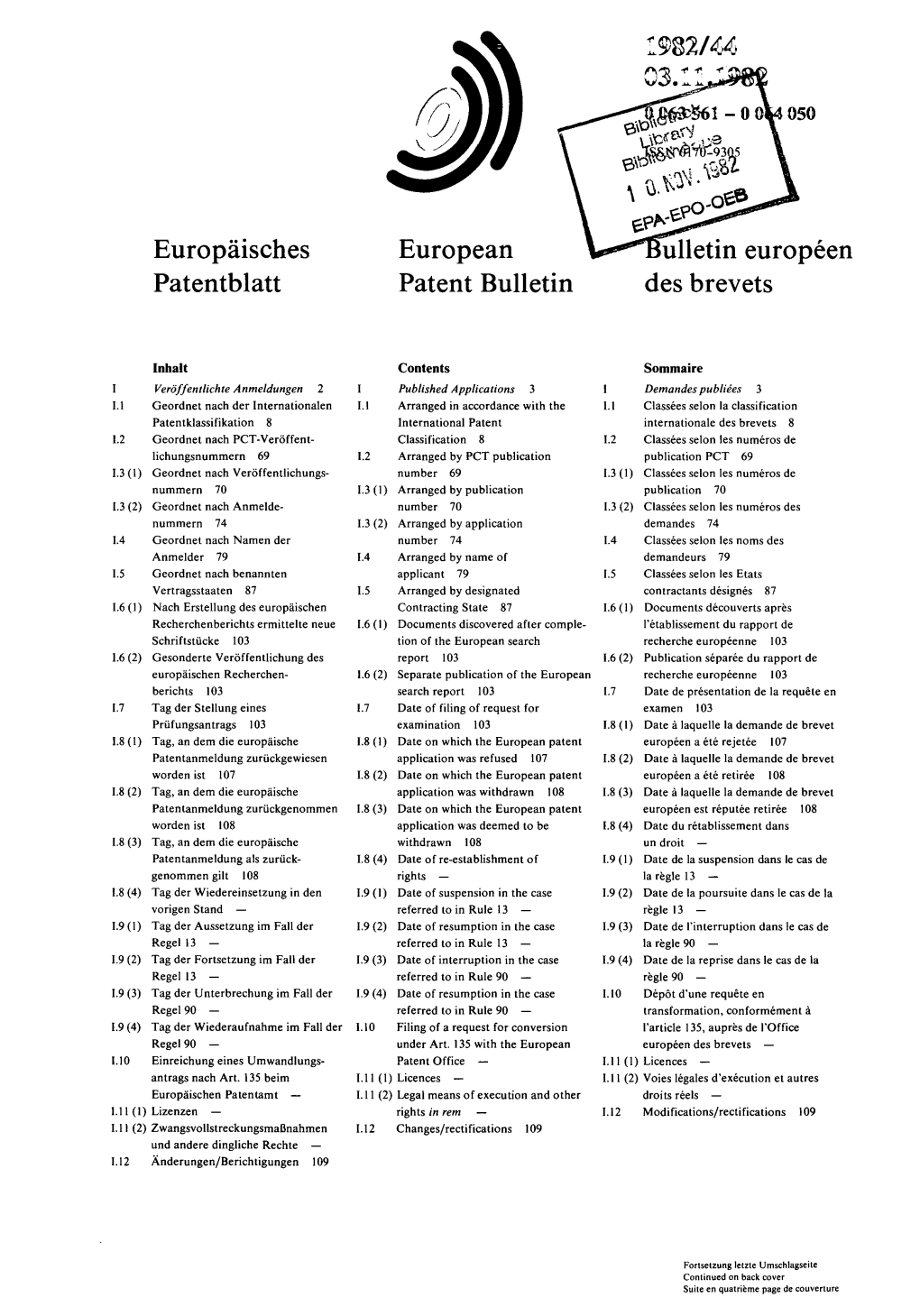 European Patent Bulletin 1982/44