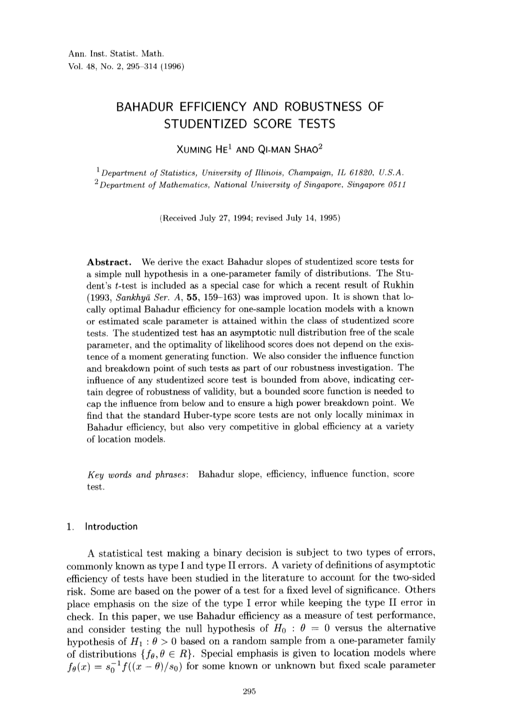 Bahadur Efficiency and Robustness of Studentized Score Tests