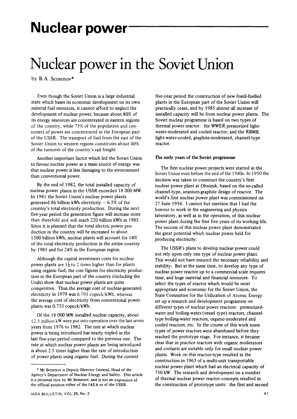 Nuclear Power in the Soviet Union by B.A