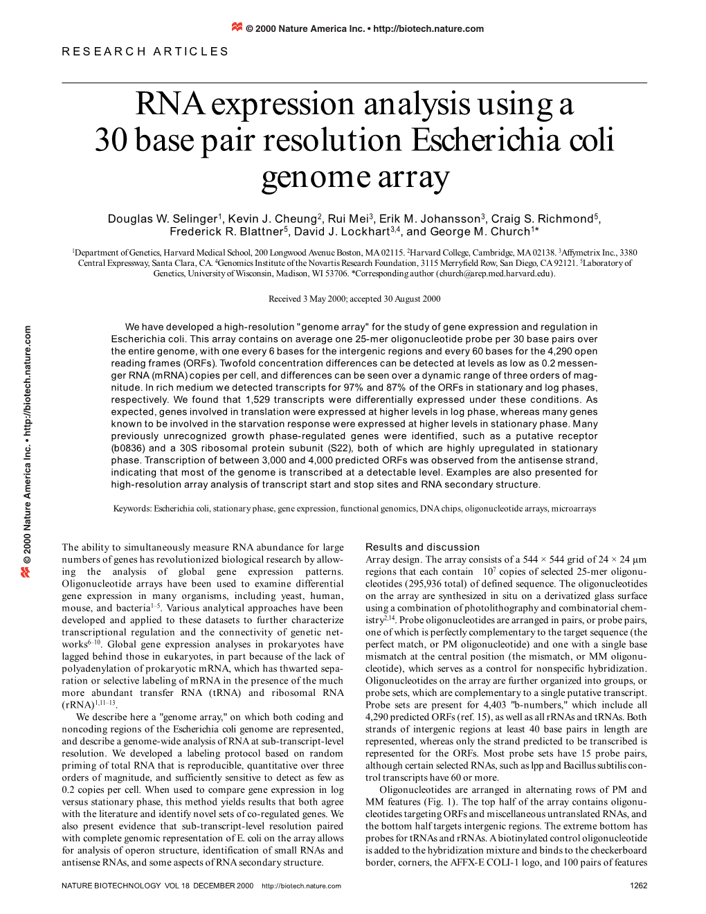 RNA Expression Analysis Using a 30 Base Pair Resolution Escherichia Coli Genome Array