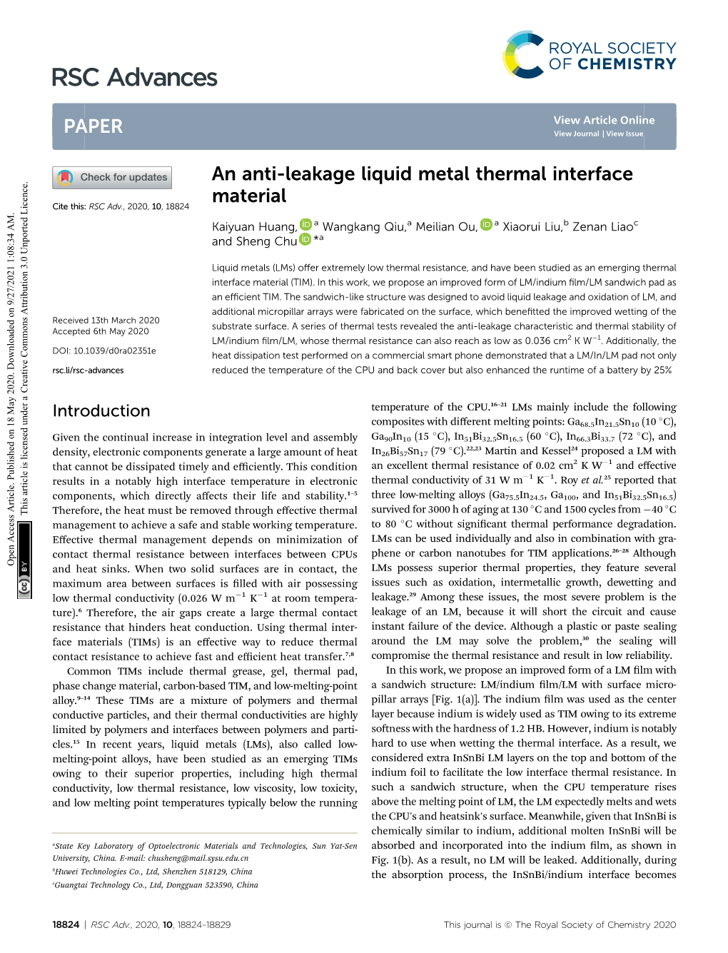 An Anti-Leakage Liquid Metal Thermal Interface Material