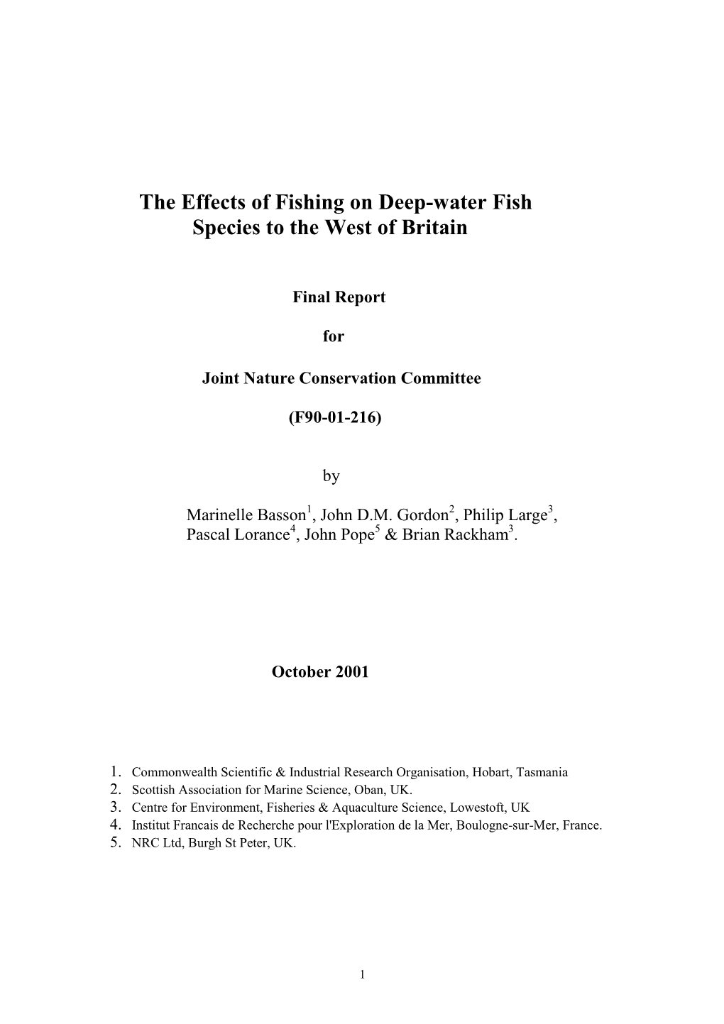 The Effects of Fishing on Deep-Water Fish Species to the West of Britain