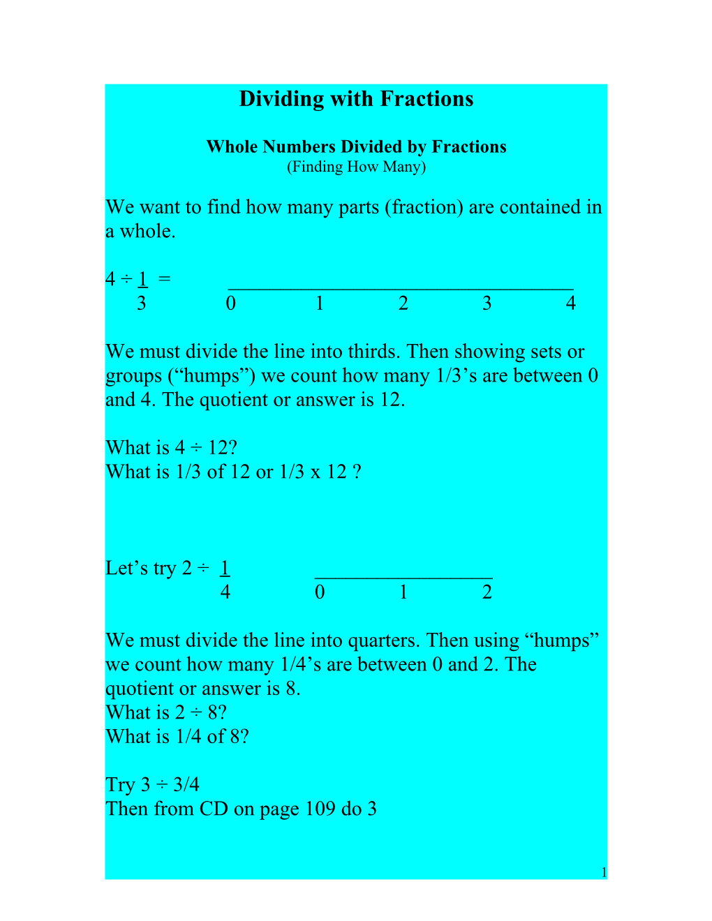 Whole Numbers Divided by Fractions