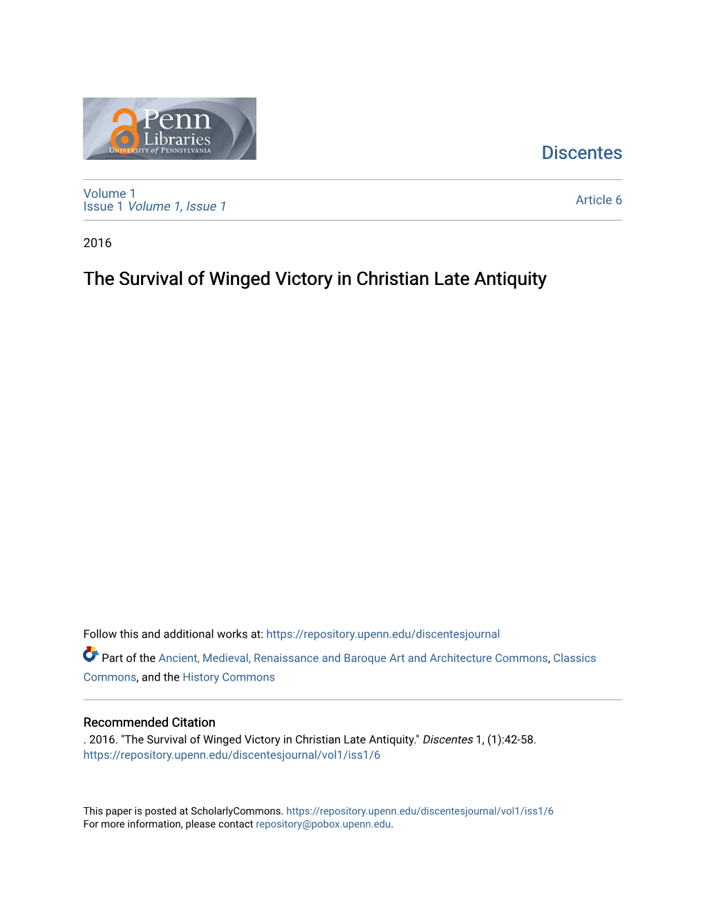 The Survival of Winged Victory in Christian Late Antiquity