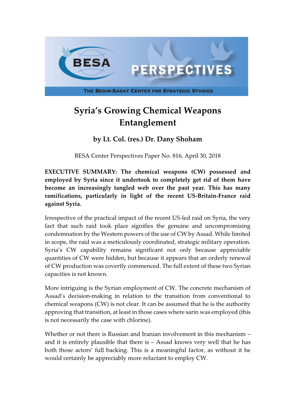 Syria's Growing Chemical Weapons Entanglement