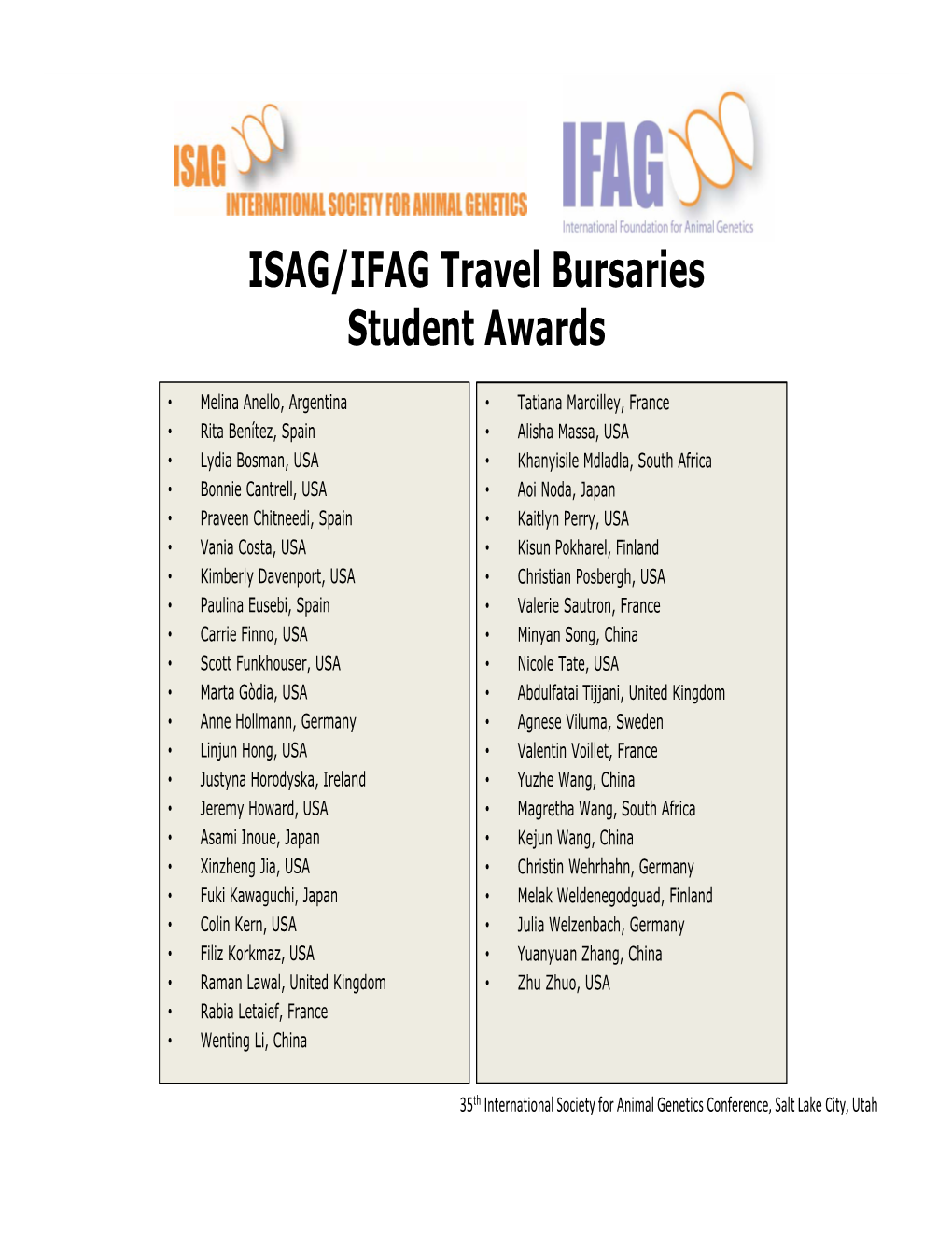 2016 Travel Bursaries and Awards