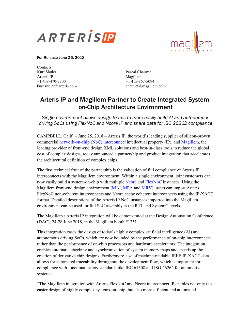 Arteris IP and Magillem Partner to Create Integrated System- On-Chip