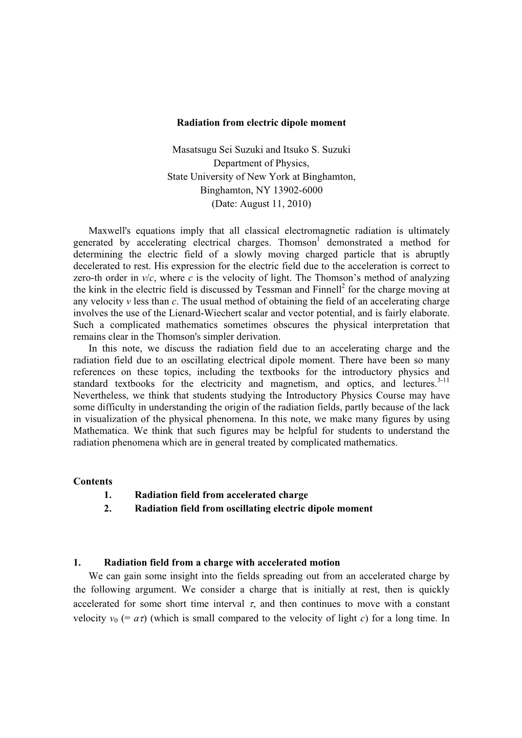 Radiation from Electric Dipole Moment Masatsugu Sei Suzuki and Itsuko S