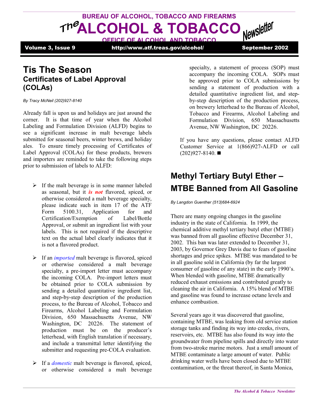 The Alcohol & Tobacco Newsletter