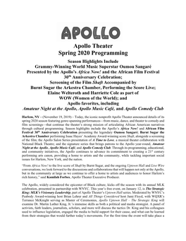 Apollo Theater Spring 2020 Programming