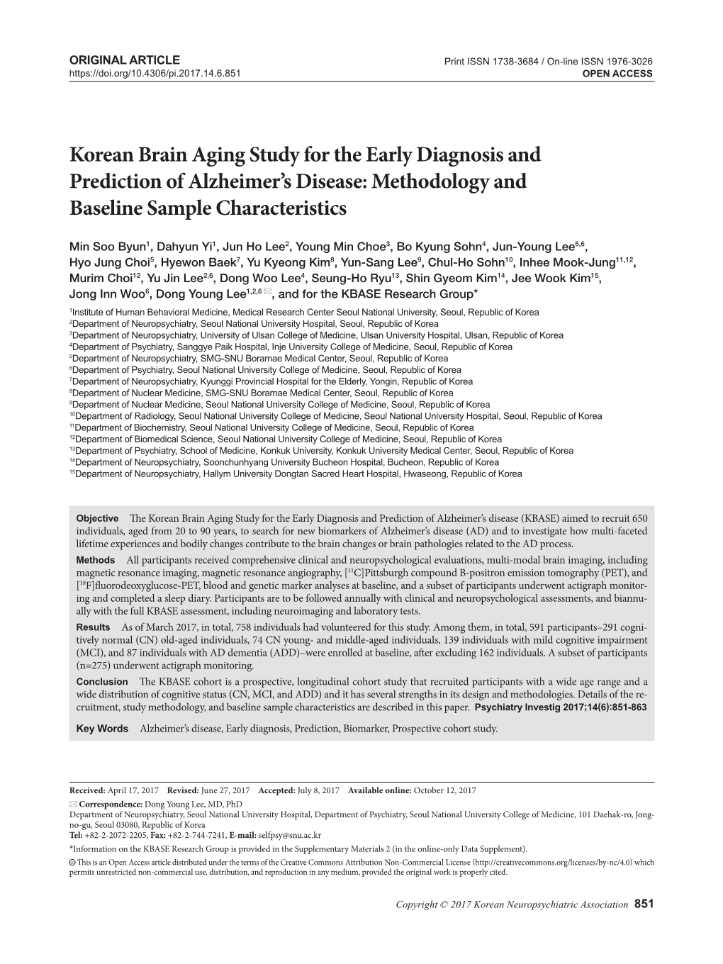 Korean Brain Aging Study for the Early Diagnosis and Prediction of Alzheimer’S Disease: Methodology and Baseline Sample Characteristics