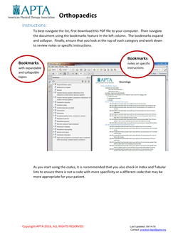 Orthopaedics Instructions: to Best Navigate the List, First Download This PDF File to Your Computer