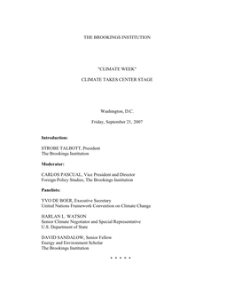 The Brookings Institution "Climate Week" Climate