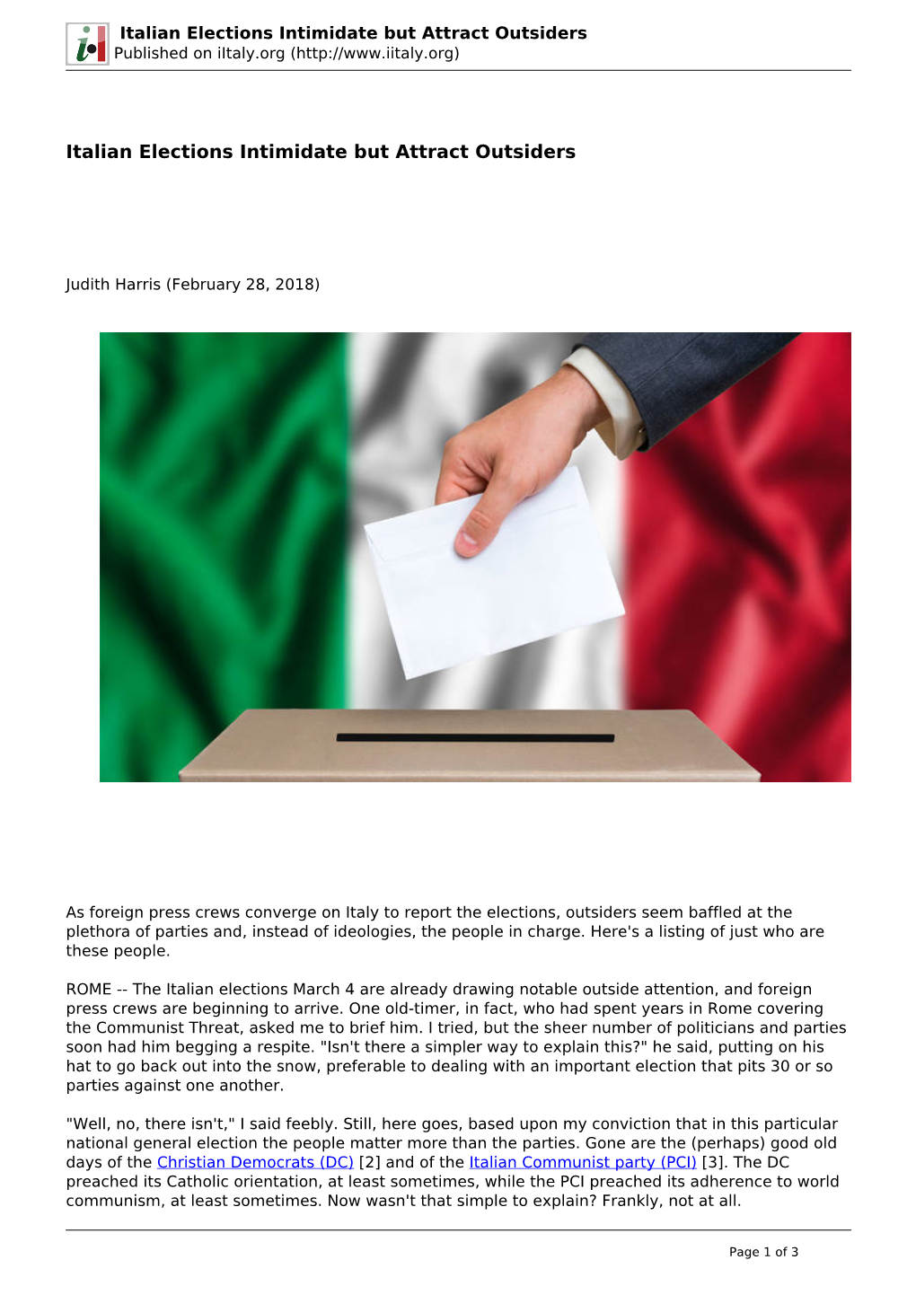 Italian Elections Intimidate but Attract Outsiders Published on Iitaly.Org (