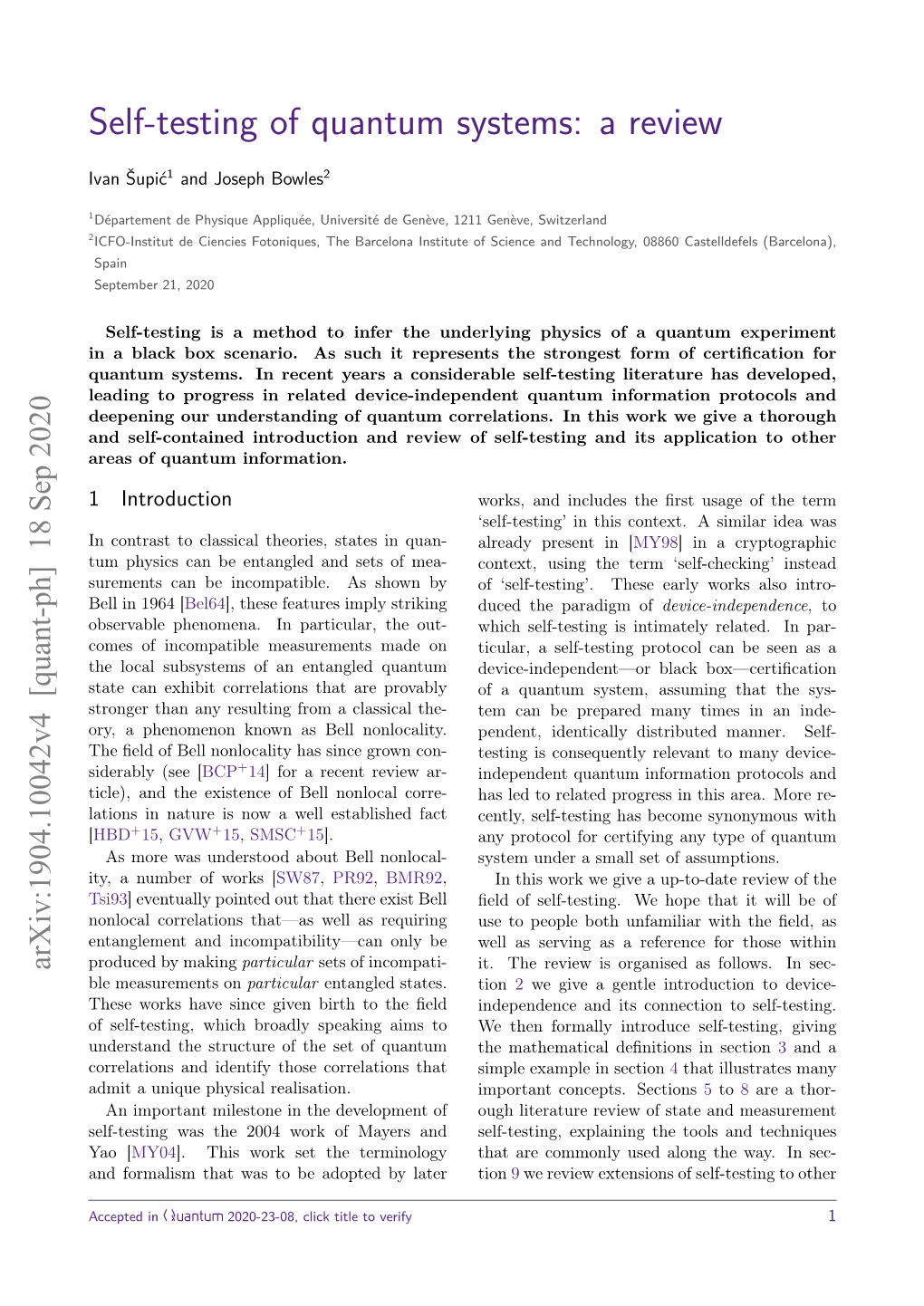 Self-Testing of Quantum Systems: a Review