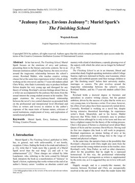 "Jealousy Envy, Envious Jealousy": Muriel Spark's the Finishing School