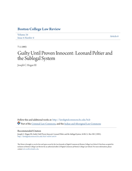 Guilty Until Proven Innocent: Leonard Peltier and the Sublegal System Joseph C