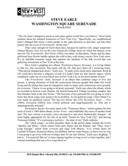 Steve Earle Washington Square Serenade Biography