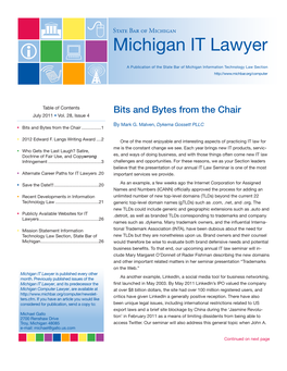 Michigan IT Lawyer a Publication of the State Bar of Michigan Information Technology Law Section