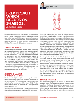 EREV PESACH WHICH OCCURS on SHABBOS: a Practical Guide