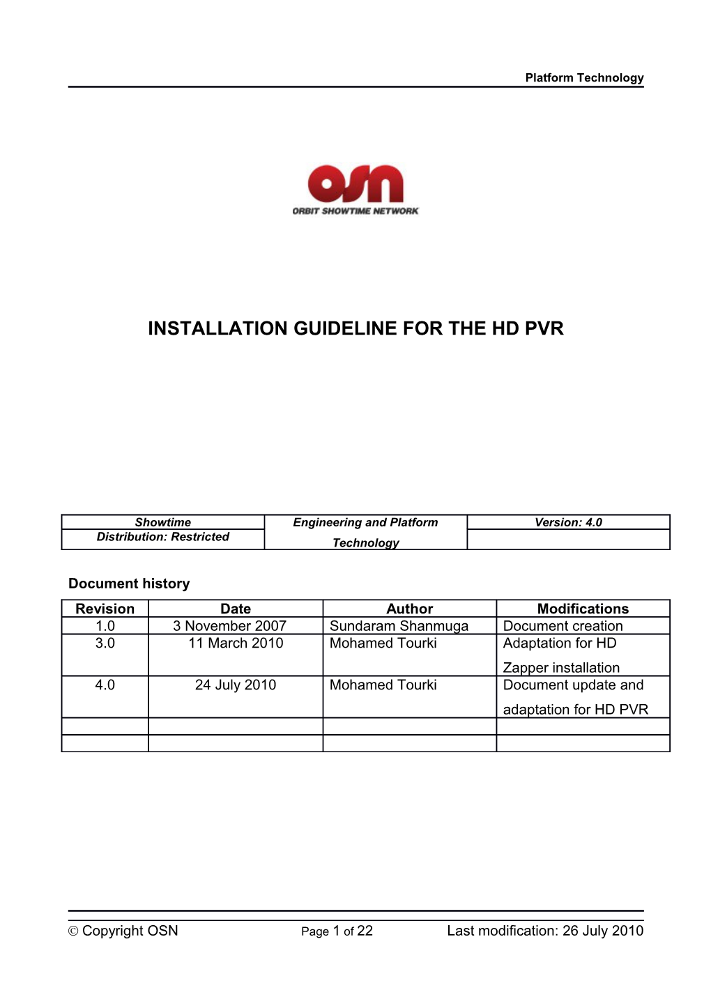 Installation Guideline HD PVR