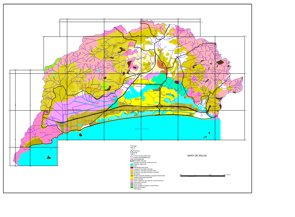 MAPA DE SOLOS Limite Serra-Baixada.Shp Hidrografia.Shp Principais Vias.Shp C Estacao Elevatoria-Construcao.Shp Espelho Dagua.Shp