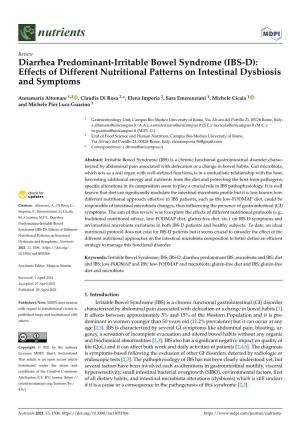 Diarrhea Predominant-Irritable Bowel Syndrome (IBS-D): Effects of Different Nutritional Patterns on Intestinal Dysbiosis and Symptoms
