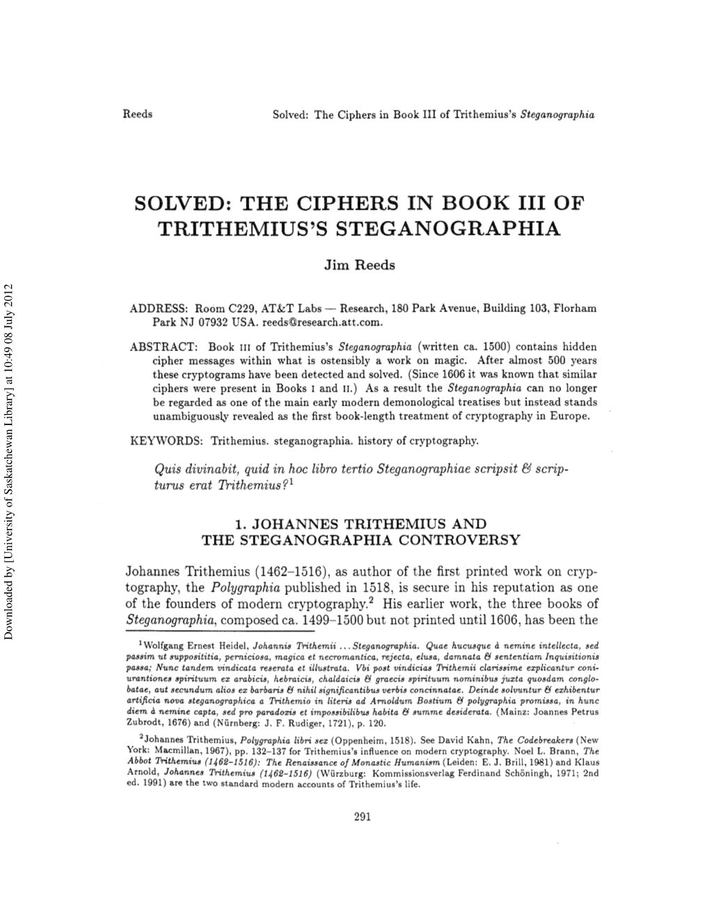 Solved: the Ciphers in Book III of Trithemius's Steganographia