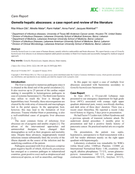 Gemella Hepatic Abscesses: a Case Report and Review of the Literature